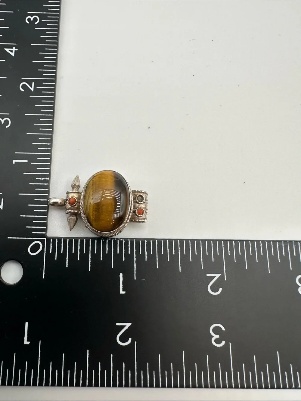 Vintage 925 Sterling Silver Tiger Eye Oval Cabochon Tribal Pendant AS IS